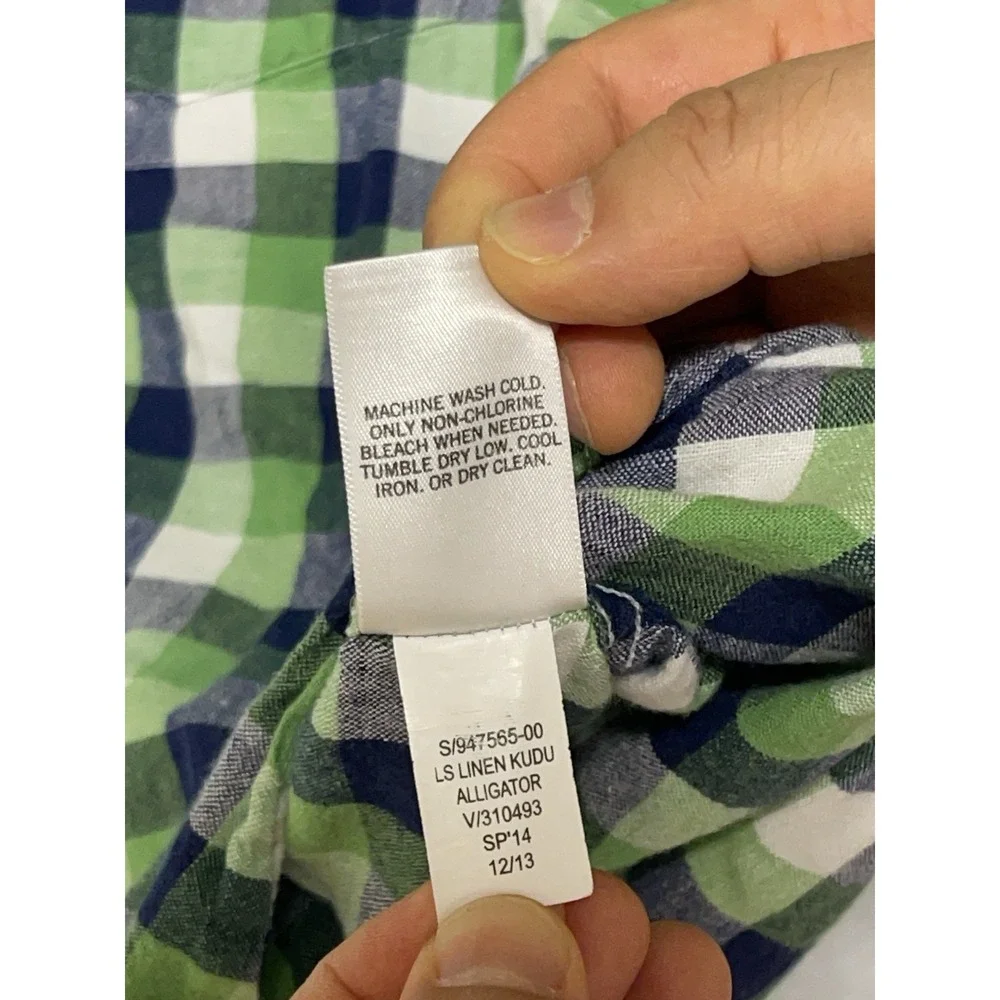 Banana Republic Shirt Men L Green Plaid Linen Cotton Button Up Academia Vacation